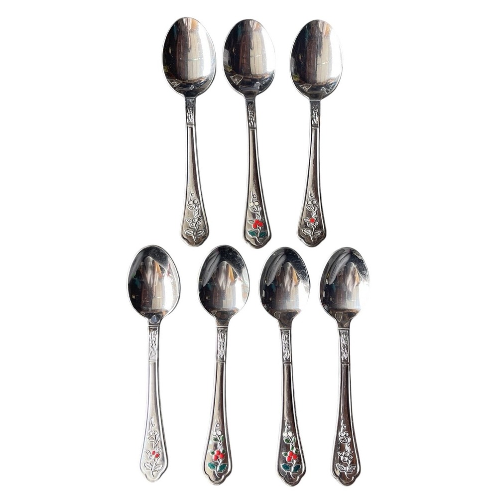 7 PFALTZGRAFF Winterberry Holly Teaspoon Tablespoon Spoon Flatware Christmas